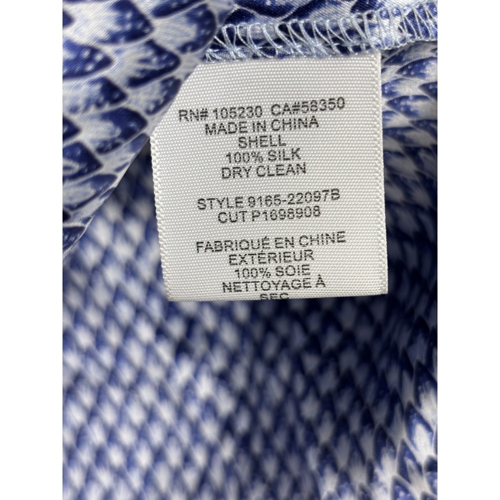 Joie 100% Silk Blouse M Blue Geometric Print Peasant Boho Luxury Top - Picture 7 of 7